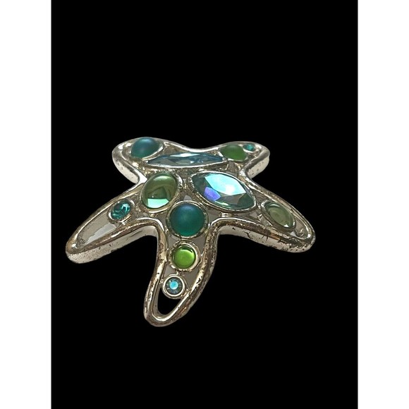 Vintage Estate Monet Brooch Pin Rhinestone Cabochon Star Shaped Silver Plated - Picture 4 of 8